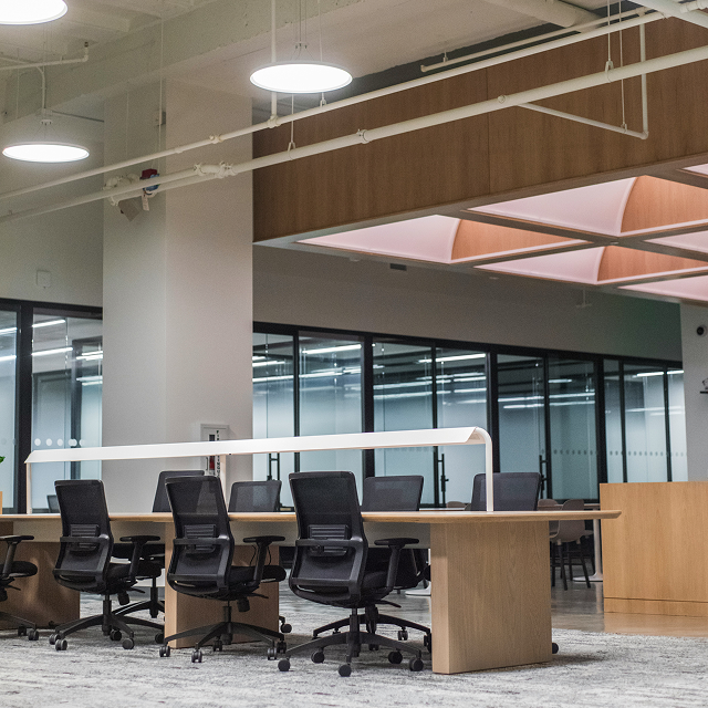 Modern open-plan office with collaborative workspace